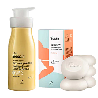 Kit Macadâmia Tododia Natura: Hidratante 400ml + Caixa de Sabonetes 5/90g cada