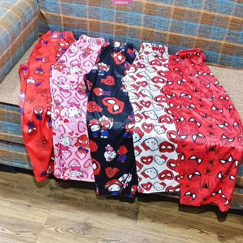 2024 Hello Kitty Homem Aranha Pijamas Y2k Anime Sanrio Calça Mulher Pjs Vestido De Verão Kawaii Cartoon Casual Home