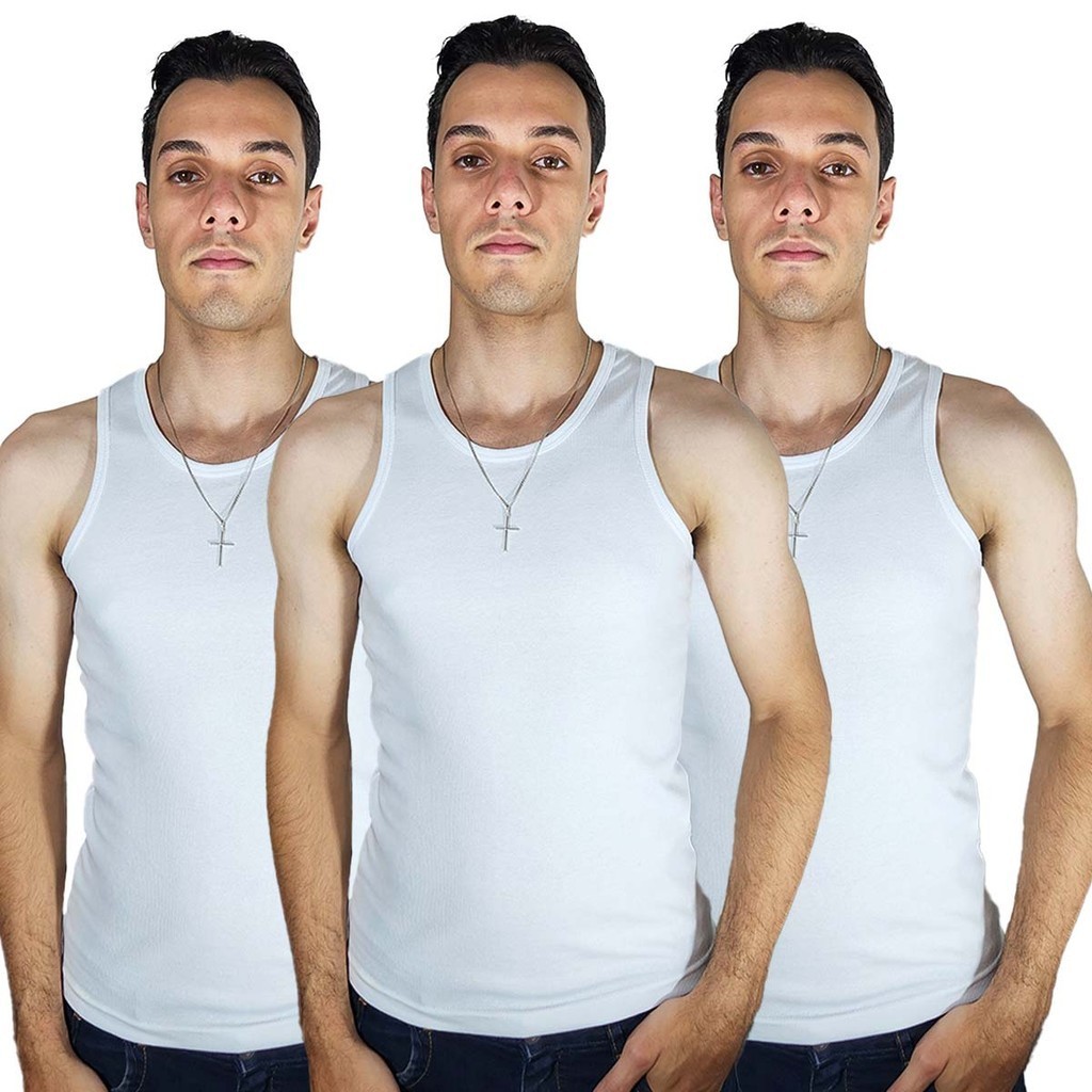 Kit 3 Camiseta Regata Americana Canelada Fitness Masculina
