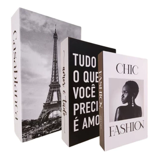 Caixa Livro Modelo Torre Eiffel Decorativo Fake Kit 3 Porta Objetos Casa Escritório Sala