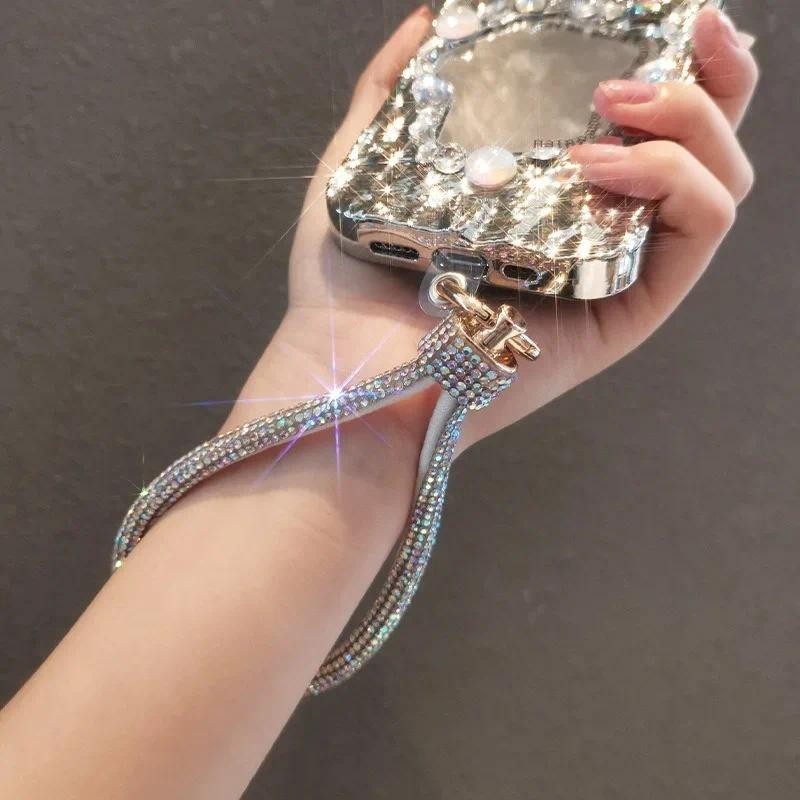 Cordão De Luxo Rhinestone Bracelete De Alta Qualidade Com Diamante Curto Pulseira Antiloss Reforçada Pulso De Telefone Móvel