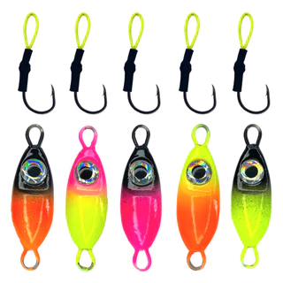 Kit 5 Micro Jig Slow Cucaracha 10gr Gilany Fishing c/ Suporte Hook Robalo Xaréu Corvina Pampo Garoupa Dourado