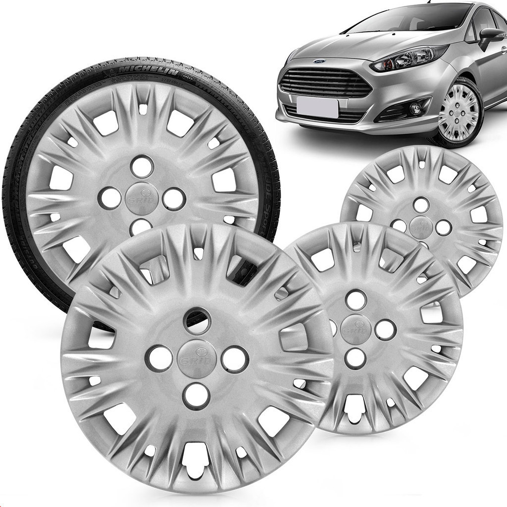 Kit 4 Calotas New Fiesta 14 a 17 Aro 14 Prata Cubo Baixo Grid | Shopee ...