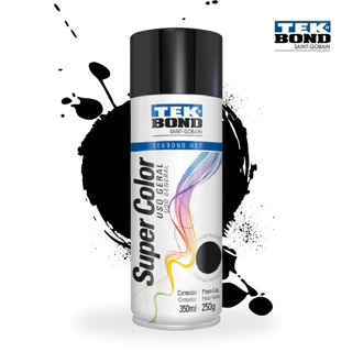 Tinta Spray Preto Brilhante SuperColor Uso Geral 350ml Tekbond Aerossol Secagem Rápida Gesso Cerâmica Aerosol