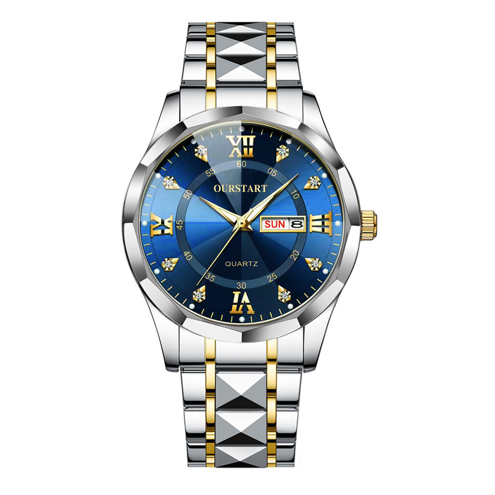 Relógio Masculino Relógio Masculino à prova d'água Luminous Waterproof Business Casual Quartz Rivet Steel Band Relógio Masculino