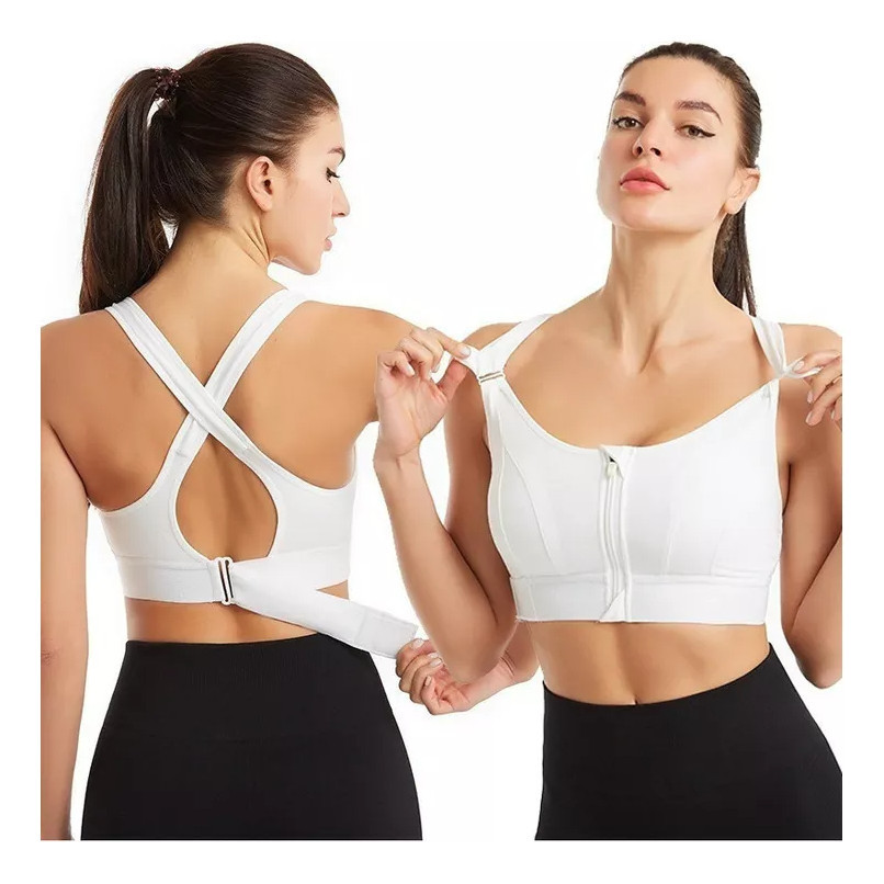 Top Esportivo Alta Sustentação Ajustavel Ziper Frontal Academia Fitness ...
