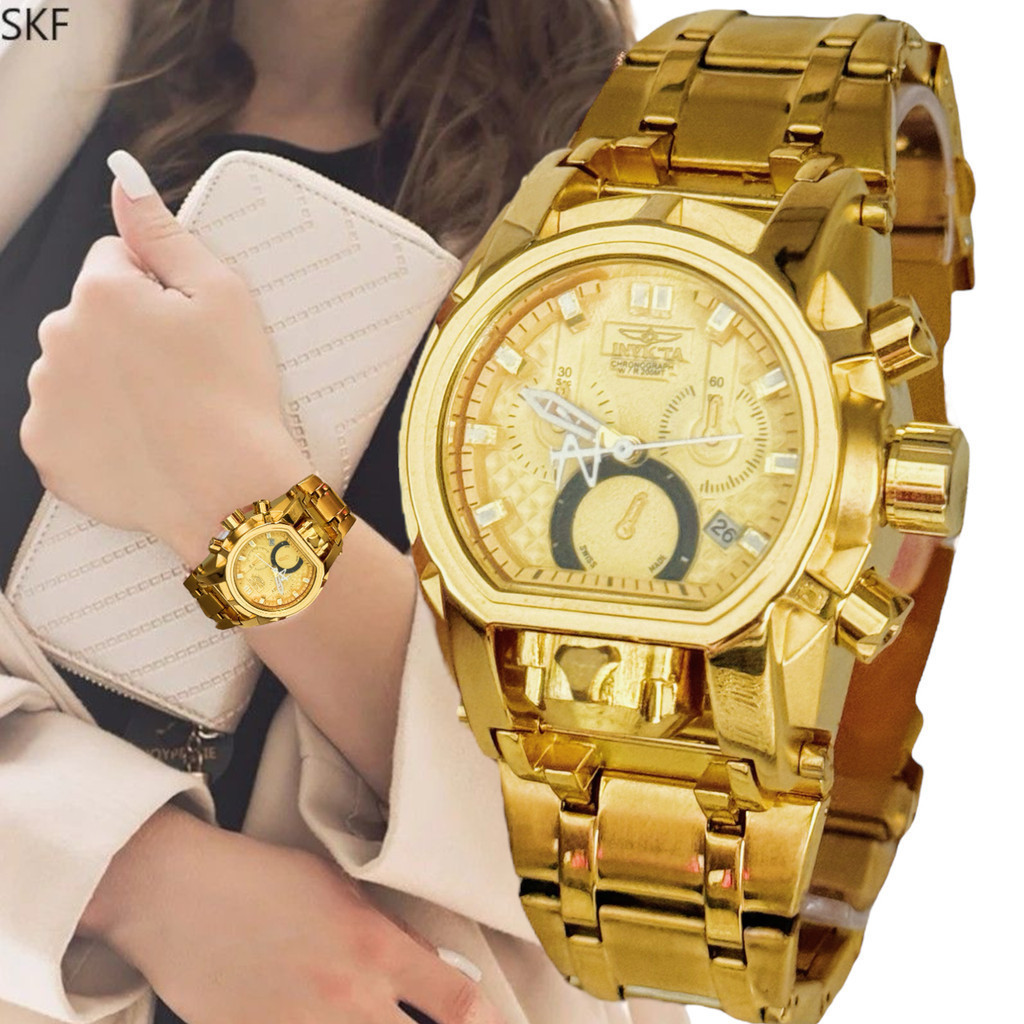 Relógio Feminino Dourado Luxo Pesado Banho De Ouro 18k Magno