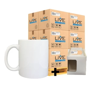 50 Canecas Para Sublimação Live Importada Porcelana 325 ML + 50 Caixinhas