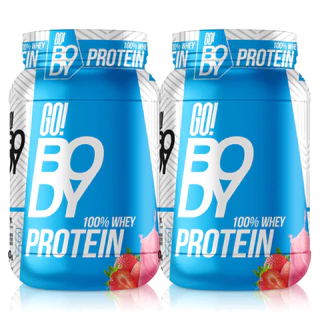 Kit 2x Whey Protein 100% Pure 900g Go Body Sabor Morango - Total de 1800g Com Whey Importado Para Ganho De Massa Muscular e Força