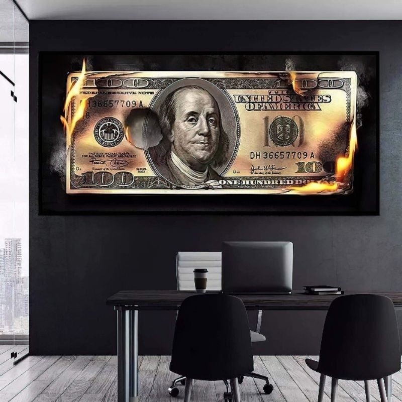 Kit Placa Decorativa Mdf Quadro Nota Dólar Sala Quarto 40x60