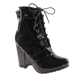 Bota Coturno Feminino Verniz Preto Fivela Fixa Onix Salto 9cm ER376