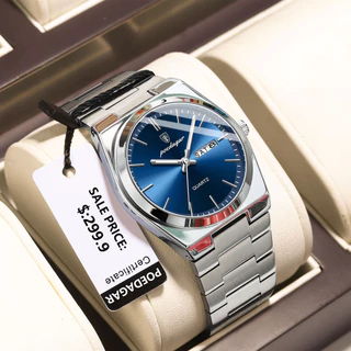 POEDAGAR Relógio De Pulso Masculino De Quartzo De Luxo Relógios Esportivos Masculinos À Prova D'água Semana Da Data Luminosa Aço Inoxidável Reloj + box