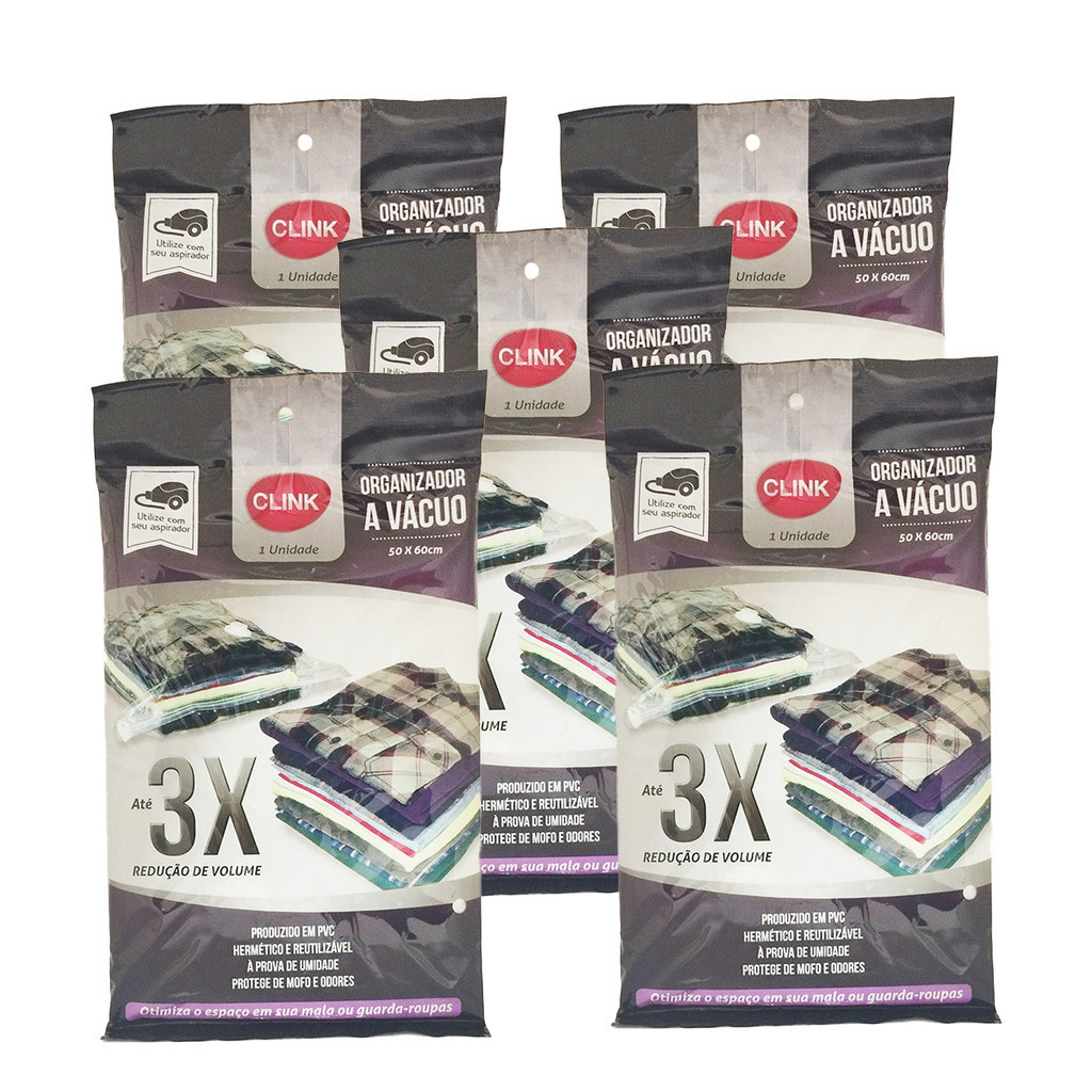 Kit 5un Saco Vácuo Organizador Guardar Roupa Mala