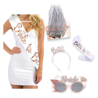 Kit : Véu c/ escrita + Tiara bride rose + Faixa bride tobe rose + Óculos Bride com taca ( novo )  / despedida de solteira em Oferta na Shopee