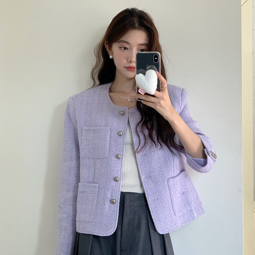 Jaqueta Coreana Estilo Primavera Outono Nova Blazer Amarelo Curto