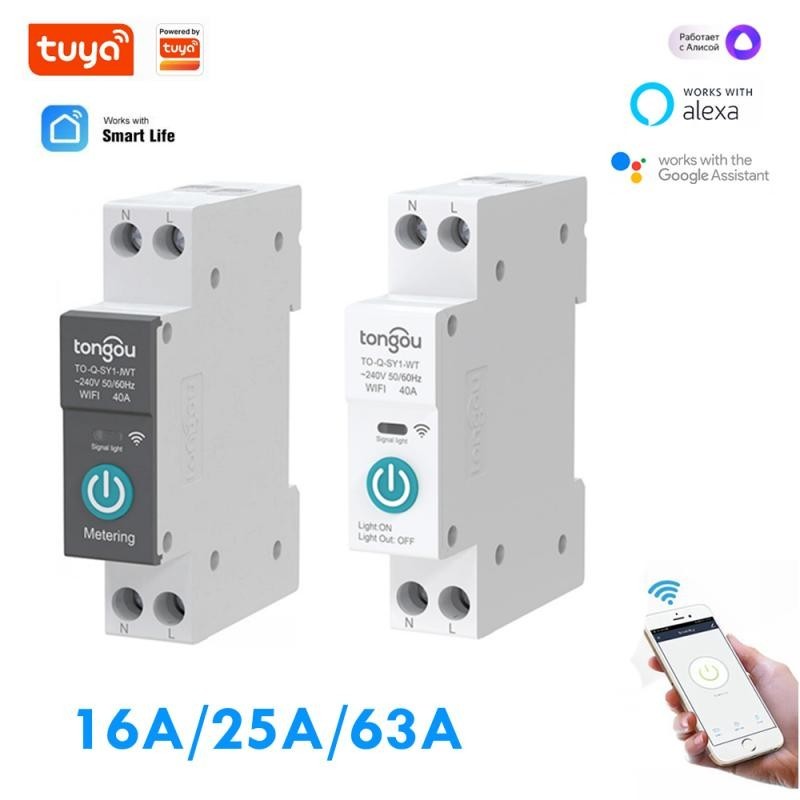 TUYA Smart Home WIFI Disjuntor Inteligente 1P 63A Trilho DIN Com Interruptor De Controle Remoto APP Dosador Funciona Alexa Google Alice