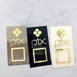 Placa Pix Pagamento QRCode Para Mesa Balcão em Acrílico Espelhado Com Base
