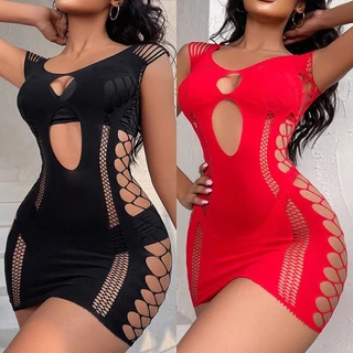 [HANSBR] Mini-Vestido Fishnet Sexy Women Bodycon Veja Através Da Roupa De Noite Clubwear