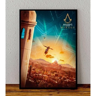 Quadro Poster Assassins Creed Mirage Decorativo 32x24cm com Moldura Preta Bandas Animes