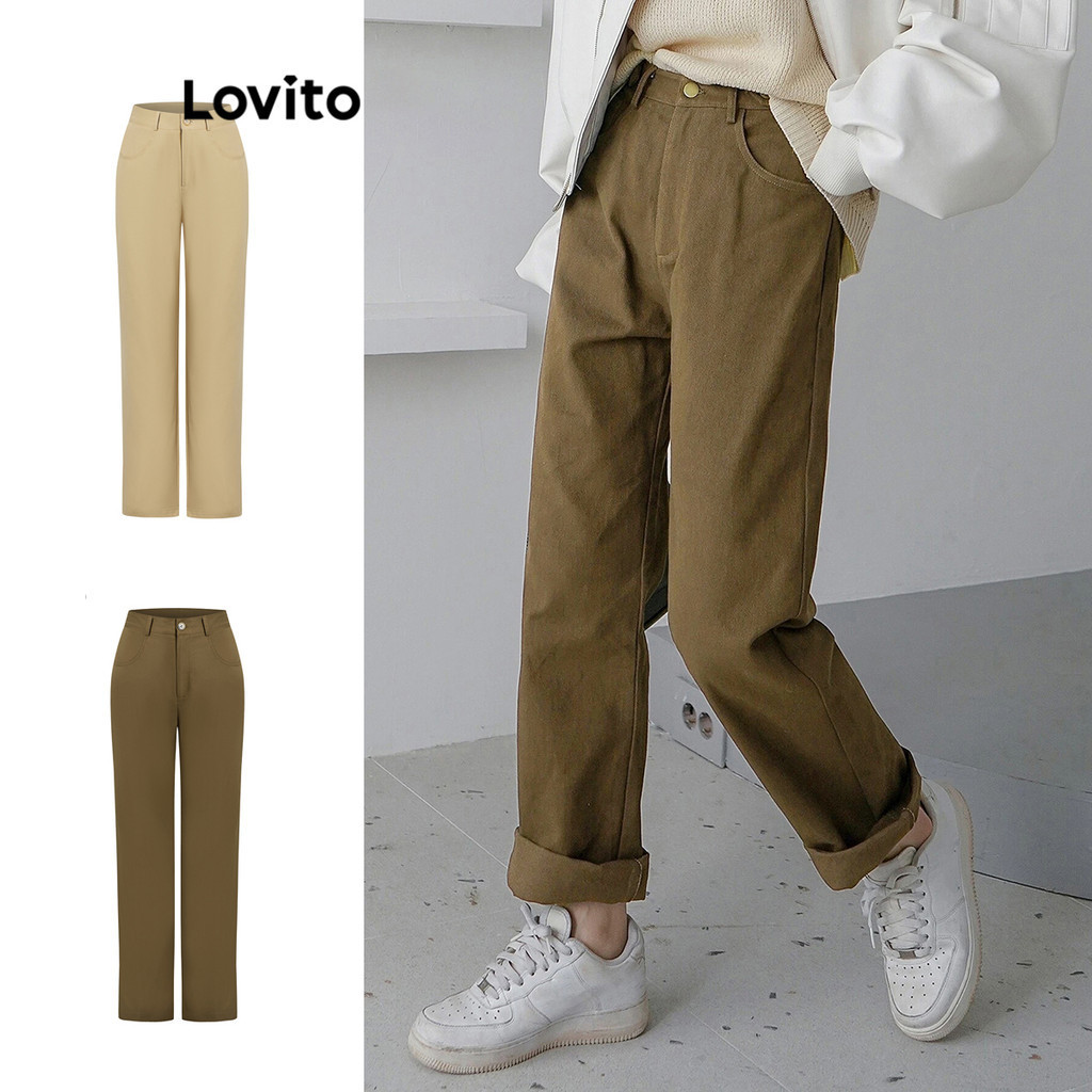 Lovito Casual Calça com Bolsos para Mulheres L76AD212