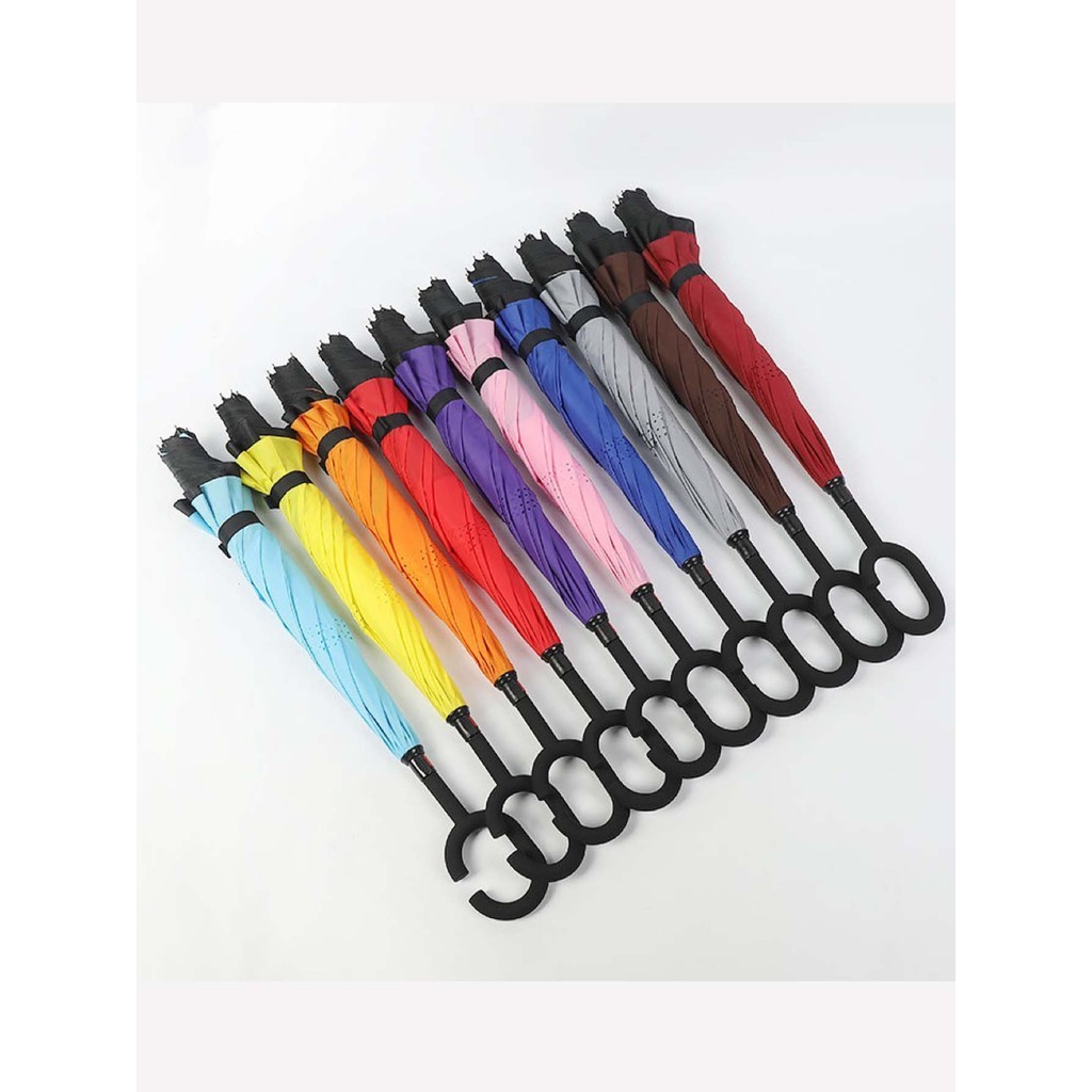 Guarda Chuva Grande Reforçado Invertido Tecido Duplo Impermeável Sombrinha Abre Fecha ao Contrário Alça em C