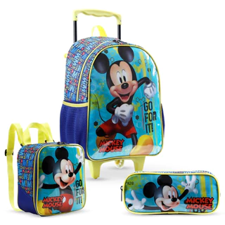 Kit Mochila De Rodinhas Lancheira E Estojo Mickey Disney em Oferta na Shopee