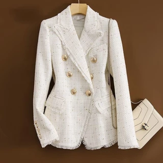 S-XL Casaco Blazer Feminino Tweed Duplo Peito Espesso Mola Solta Outono Moda Casual Elegante Escritório Formal De Trabalho Fato Bege Branco em Promoção na Shopee S-XL Casaco Blazer Feminino Tweed Duplo Peito Espesso Mola Solta Outono Moda Casual Elegante Escritório Formal De Trabalho Fato Bege Branco