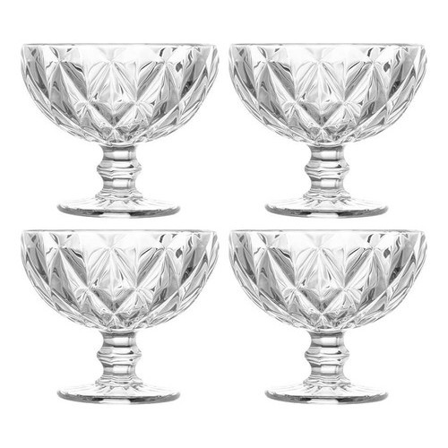 Jogo Taças Em Vidro Sobremesa Sorvete Doces 4 Peças Diamond
