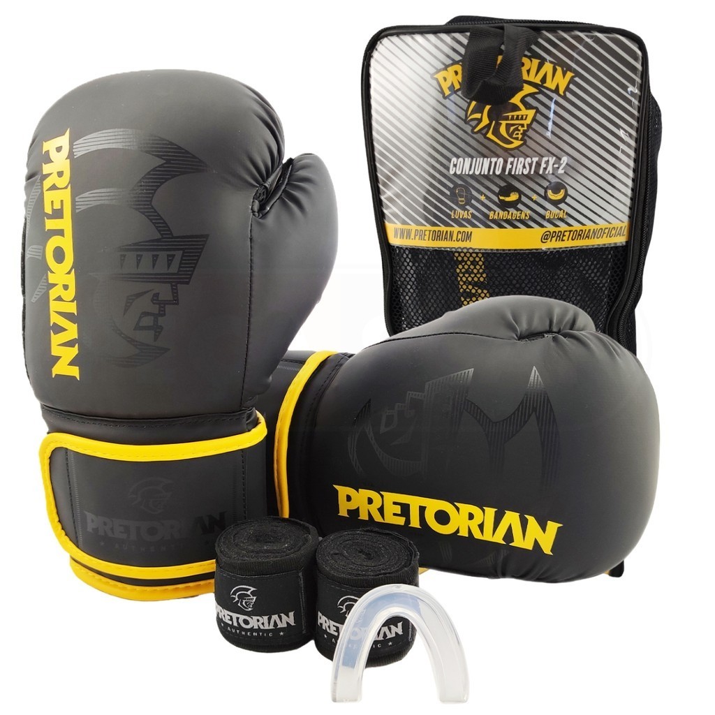 Kit Boxe Pretorian FIrst FX2: Com Luva FX2 Profissional + Bucal + Bandagem