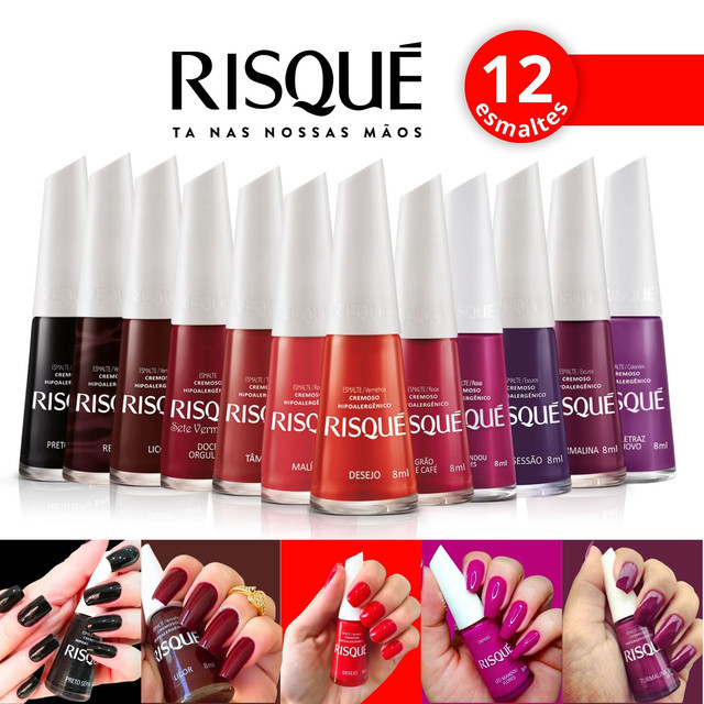 Kit 12 Esmalte Risque Tons Quentes Vermelho Roxo Preto Cremoso ...