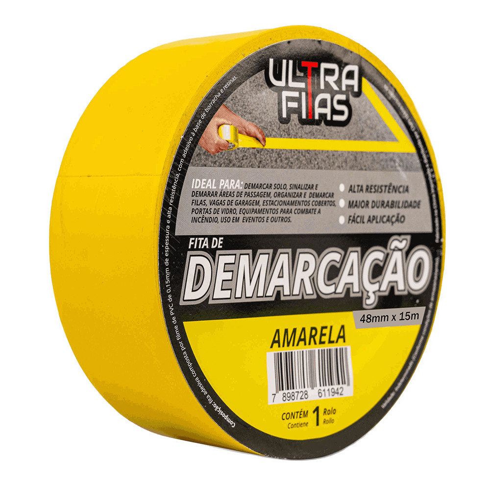 Fita Demarcação Solo PVC 15 Metros - Amarela