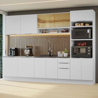 Armário de Cozinha Completa 310cm Branco Stella Madesa 02 em Oferta na Shopee