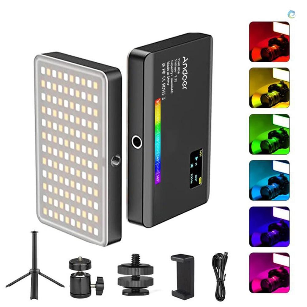 Andoer Y140 RGB Kit De Luz De Vídeo LED Pocket Video Conference Lighting CRI95 + 2500K-9000K Efeitos De Iluminação 26 Dimerizáveis Com Tripé De Mesa Suporte Para Telefone Cabeça De Bola Clip Cold Sh