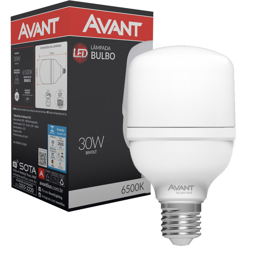 Lâmpadas Led Bulbo Hp 30w Luz Branca 6500k E27 Bivolt Avant