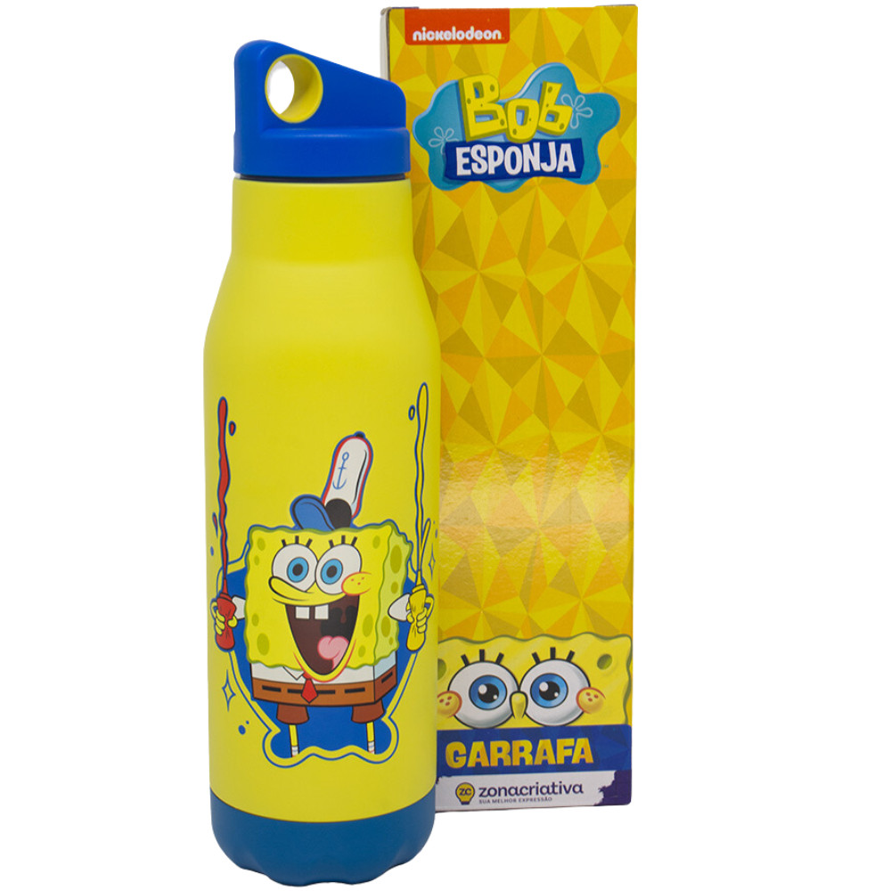Garrafa Bob Esponja Térmica 6 Horas Quente Gelado Amarela 600ml Oficial ...