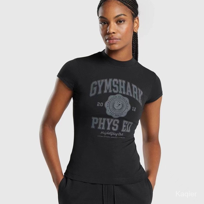 GYMSHARK Feminino Esportes Lazer Slim Camiseta de manga curta que absorve o  suor, secagem rápida e respirável, corrida de gola redonda, blusa de  fitness