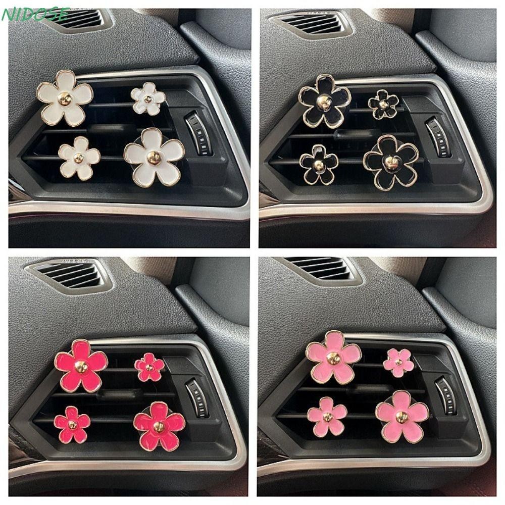 NIDOSE 4Pcs Clip De Ventilação Do Ar , Daisy Flower Fresco Colorido Para Carros , Acessórios De Decoração Interativos Bonitos Presentes De Natal Em Liga Metálica Saída Condicionado