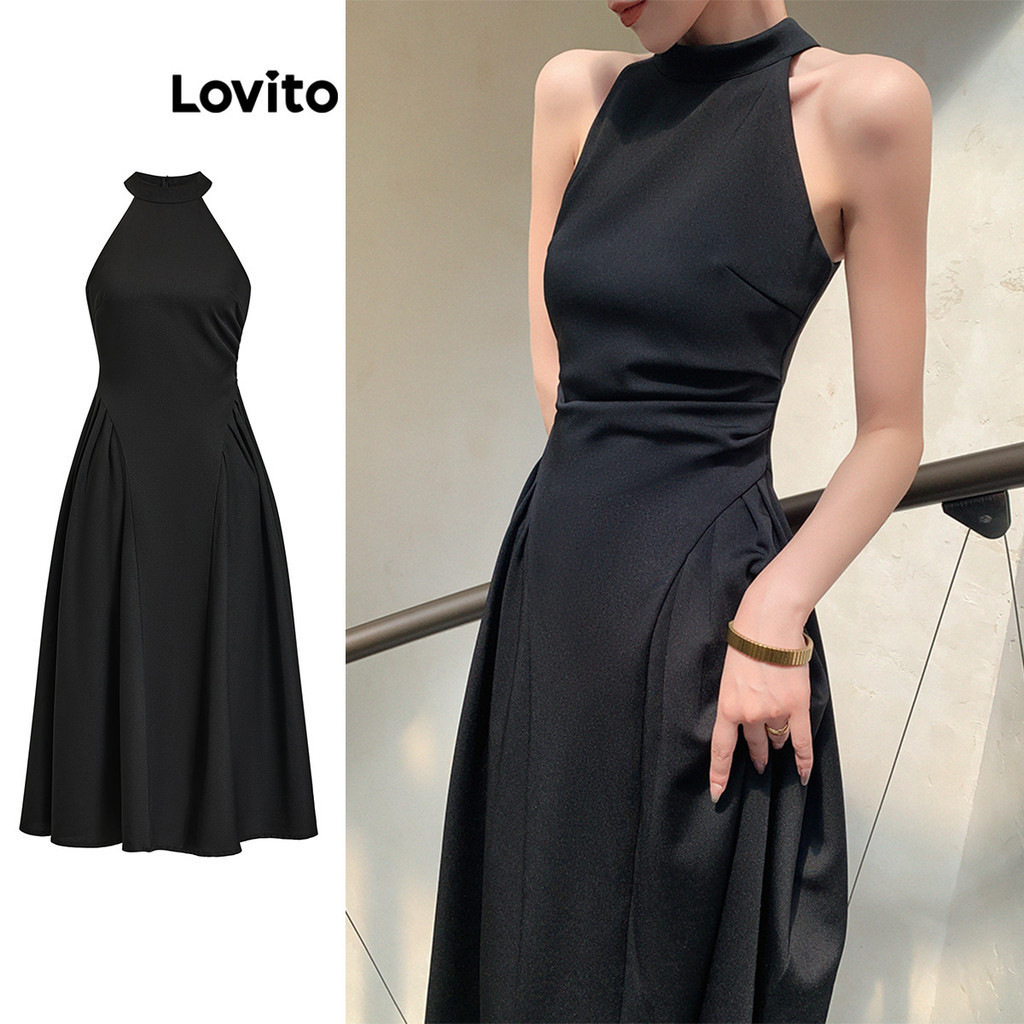 Lovito Vestido Elegante Longo com Plissados para Mulheres L77ED272