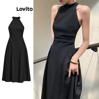 Lovito Vestido Elegante Longo com Plissados para Mulheres L77ED272