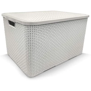 Caixa Organizadora Plástica Cesto Rattan 40 Litros Branca Com Tampa / 40 Litros / Armazenamento / Cesto / Multiuso
