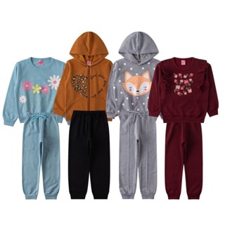 Kit 4 Conjuntos Infantil Feminino Moletom Peluciado Feliz - Menina Doce