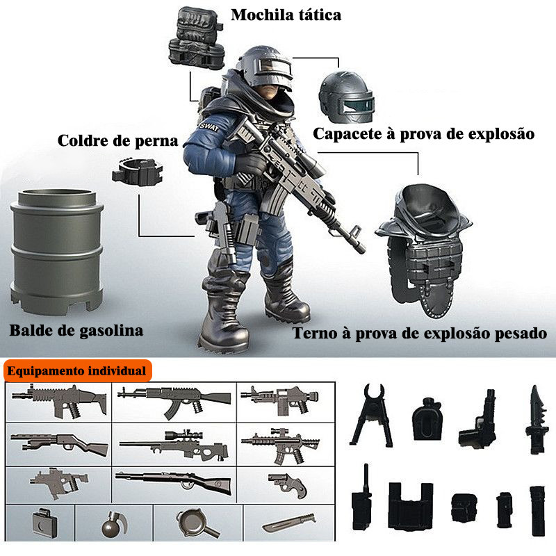 1:36/Articulação móvel/Soldado especial/SWAT/Blocos militares/Avião/Tanque/Modelo vilão/Brinquedo manual