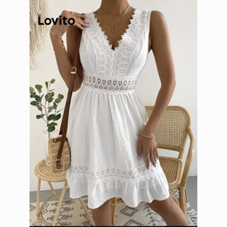 Lovito Vestido Casual Com Recorte Liso Para Mulheres LNL36139 (Branco Preto)