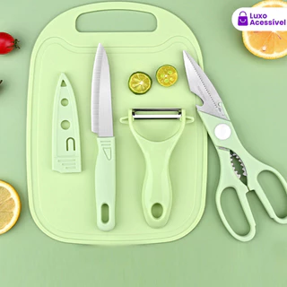 Kit De Utensílios De Cozinha 4 Peças-Faca Tesoura Peamer Placa-Inox
