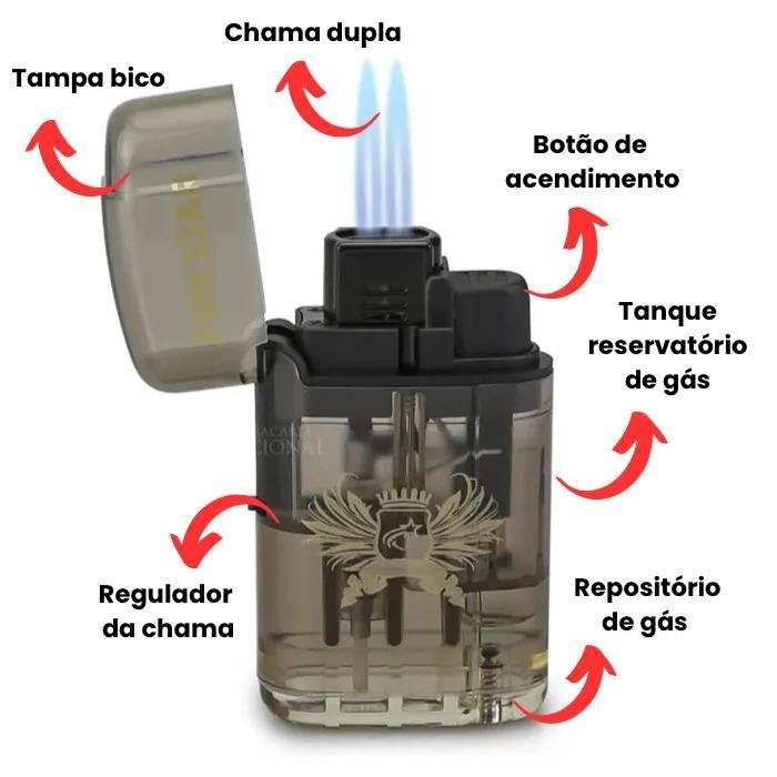Isqueiro Maçarico Firestar 2 Chamas Recarregável Potente - Cores e desenhos Aleatorios + Frete Gratis