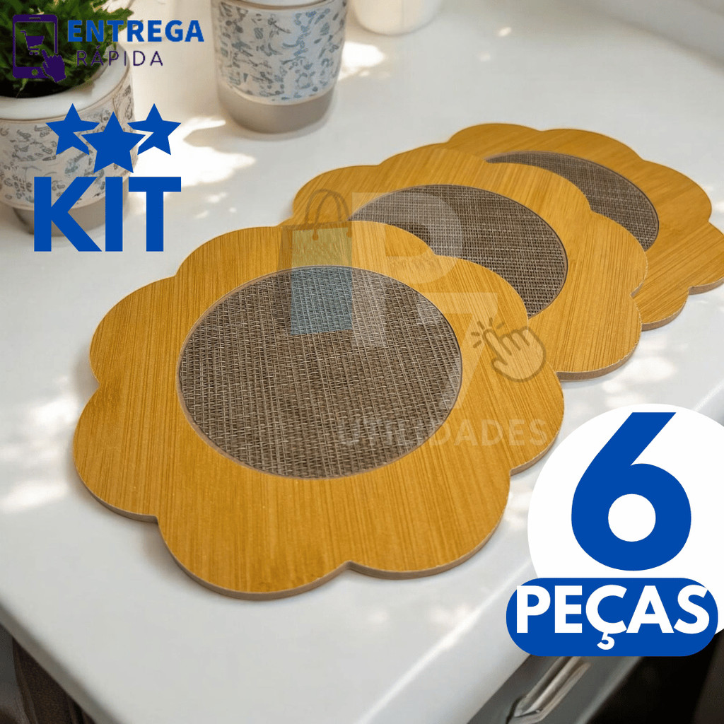Kit 6 Descanso de Panela Quente em MDF 16,5cm Apoio Protetor de Mesa Escolha Quantidade e Design