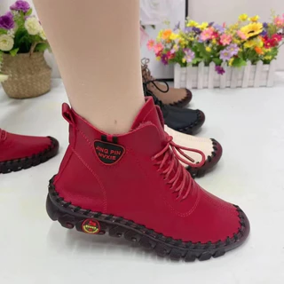 Botas Ortopédicas De Inverno Para Mulheres Sapatos De Couro De Outono Com Mocassins Pretos De Pele Femininos De Tornozelo Mãe Pelúcia