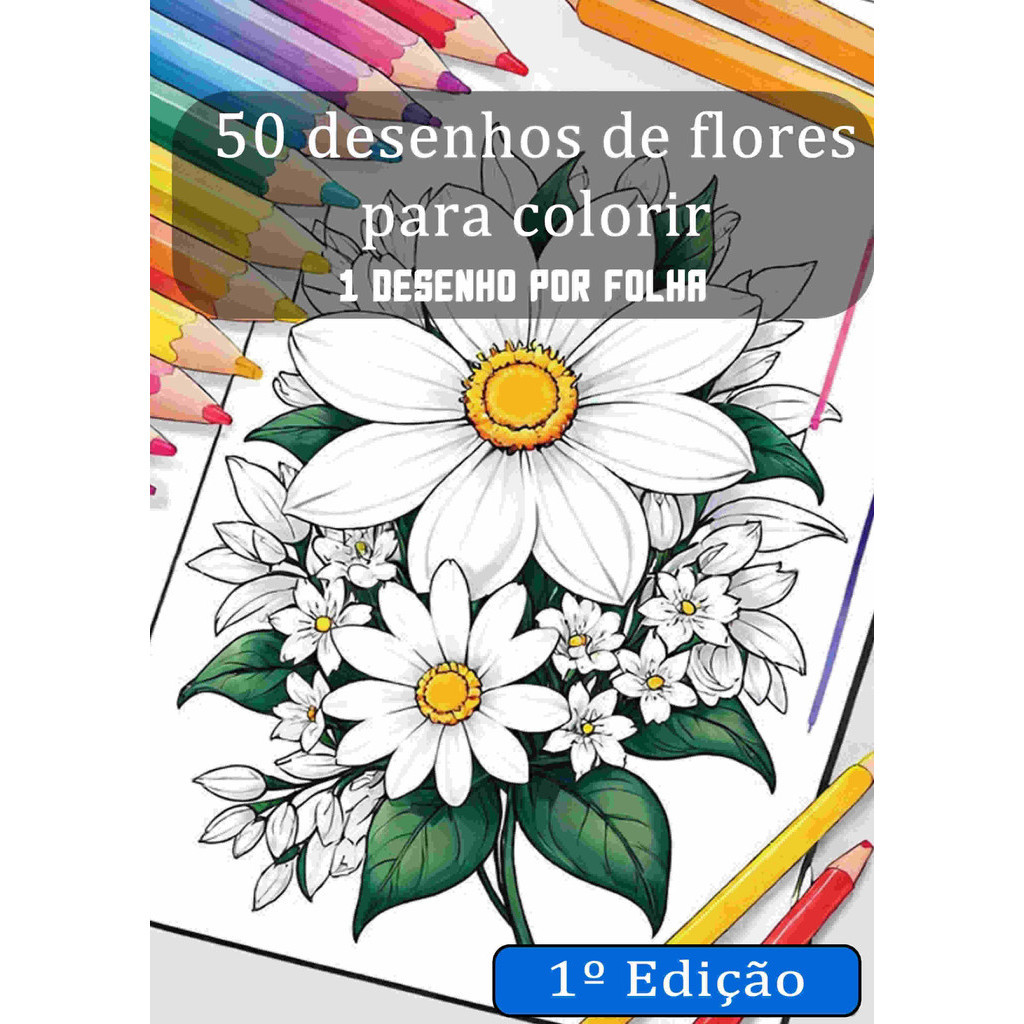 Livro 50 desenhos de flores para colorir 1 edição | Shopee Brasil