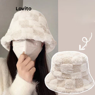 Lovito Casual Chapéu Feminino de Pelo Sintético Estampa Tabuleiro de Xadrez LFA10352