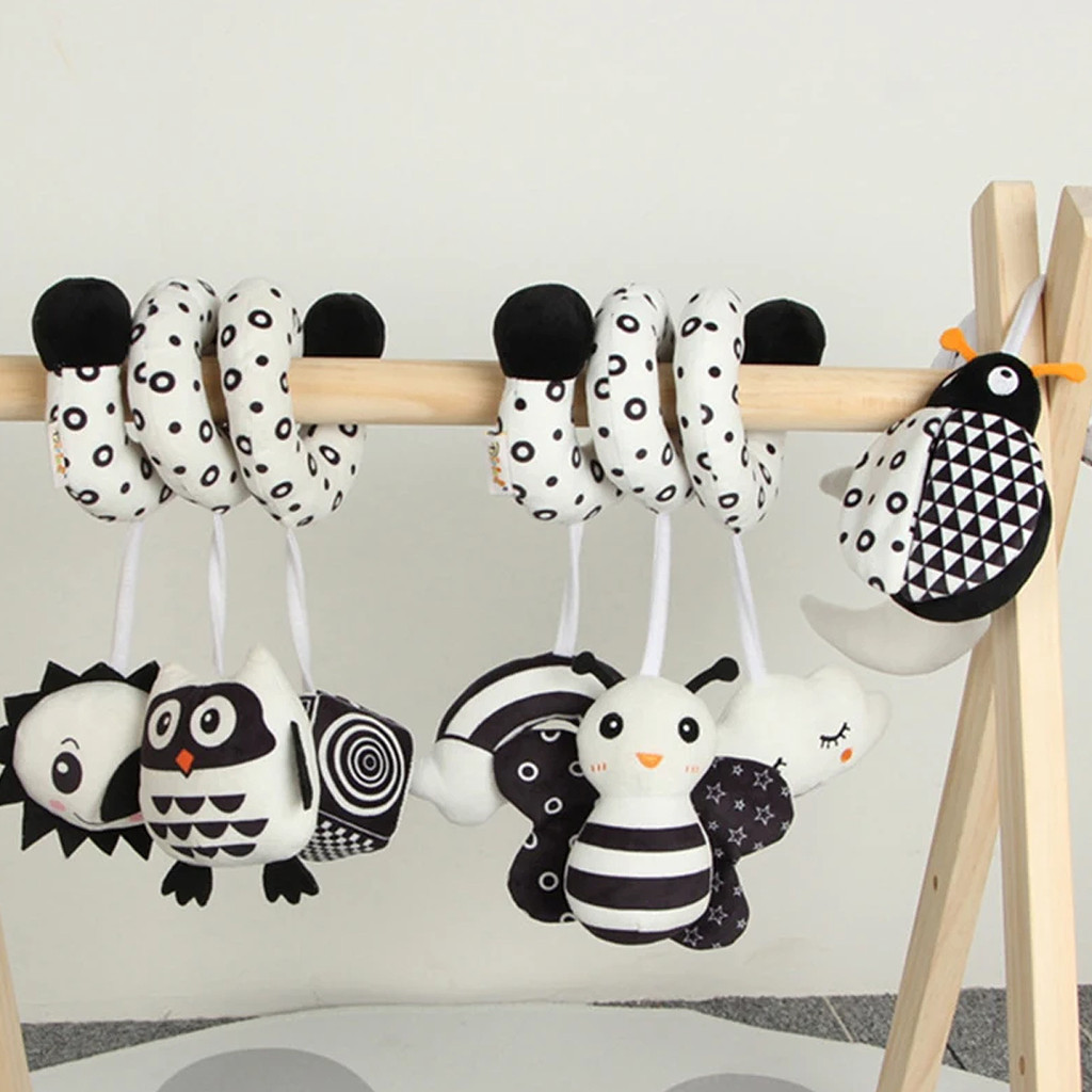 Pingente De Carrinho De Chocalho Espiral Pendurado Preto E Branco, Brinquedo Para Cama De Bebê, Educação Infantil Interativa, Presentes Recém-nascidos, 0-2 Anos, Novo